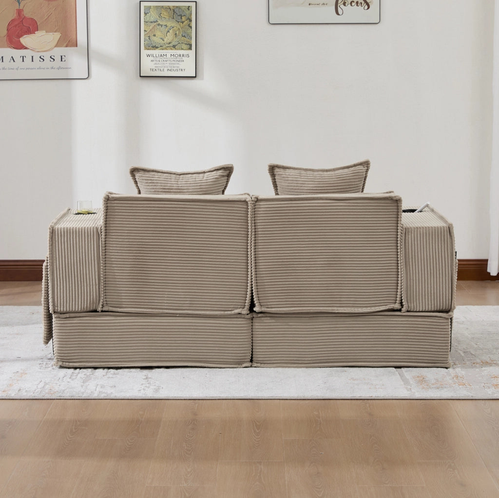 Divano letto 2 posti 162x78x66 cm kaki con tasche laterali, tessuto a coste