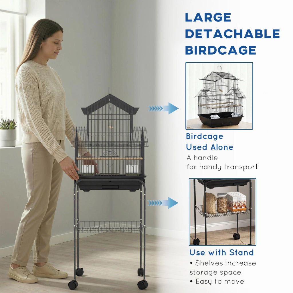Gabbia per Uccelli Design con Mangiatoie, Trespoli e 3 Porte ¨C zephmum ¨C Nero