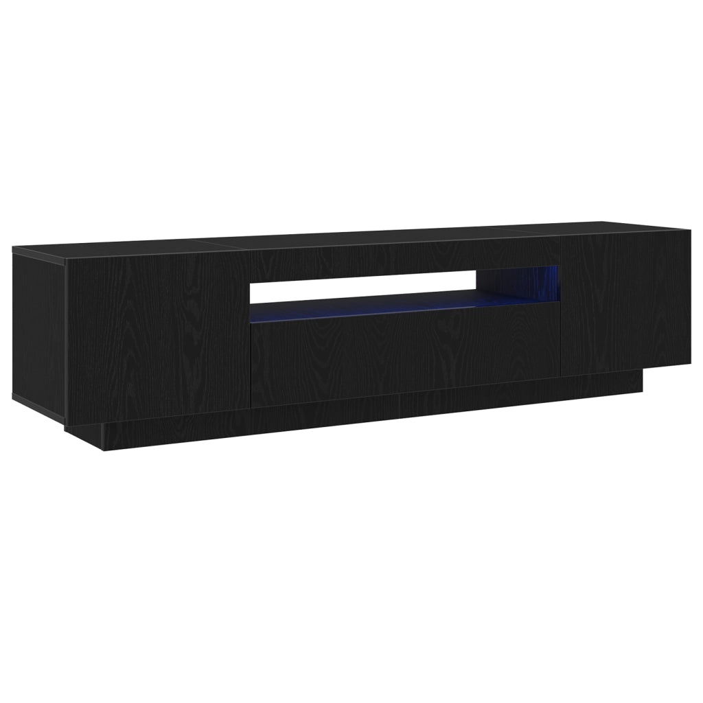 Mobile TV  con luci LED Nero Rovere 160x35x40 cm in legno ingegnerizzato