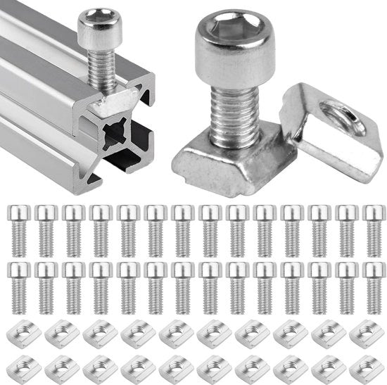 Necessità di fissaggio - Noccioli a T-groove M5 - Alta qualità - Argento - Sistemi di fissaggio a T-slot - Ideali per profili di alluminio - 40 pezzi