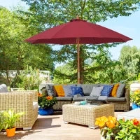 Ombrellone da Giardino 2.5x2.5 m con Tettuccio Antivento in Poliestere Rosso e Palo in Legno