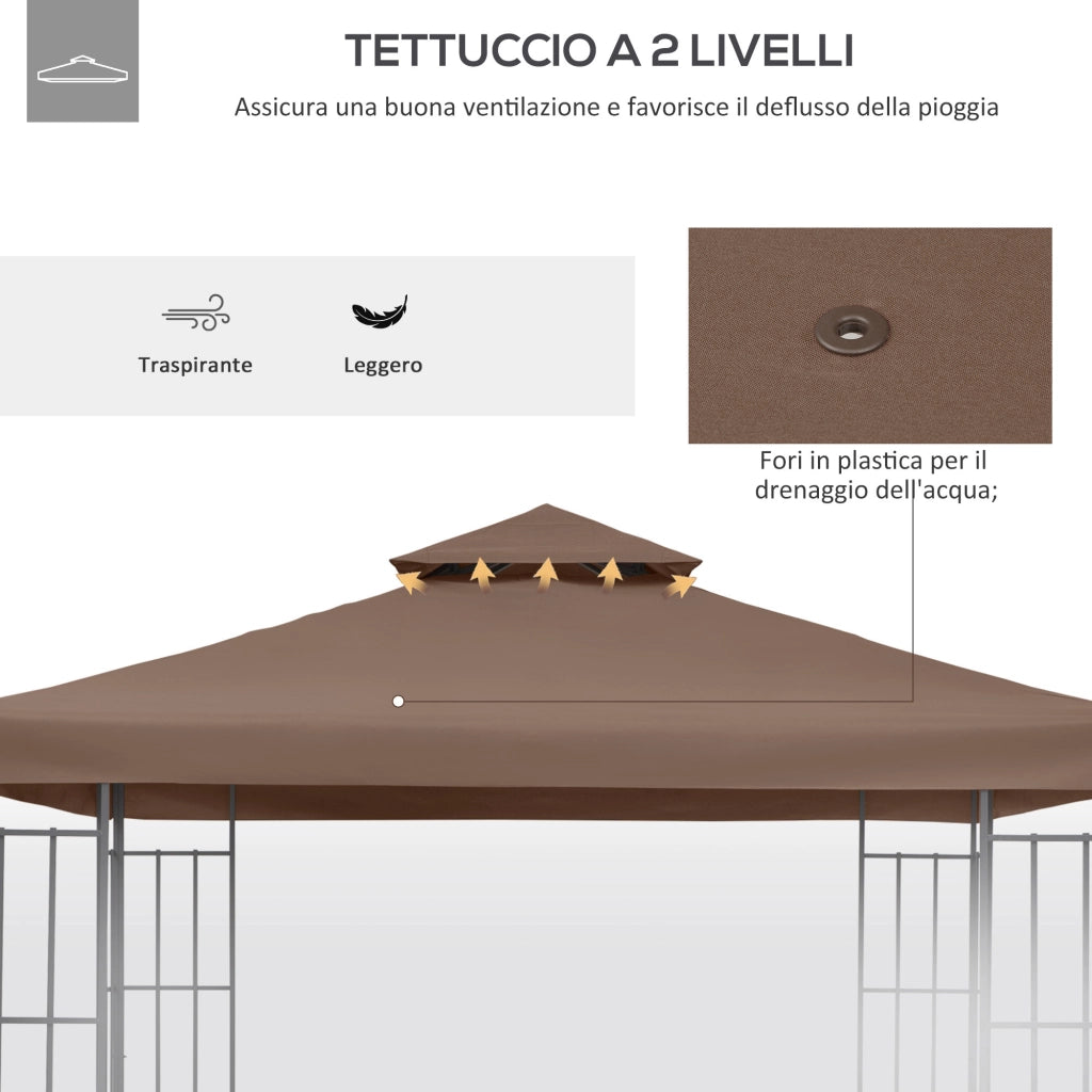 Tetto di Ricambio per Gazebo 3x3m a 2 Livelli e Resistente ai Raggi UV. Caff¨¨