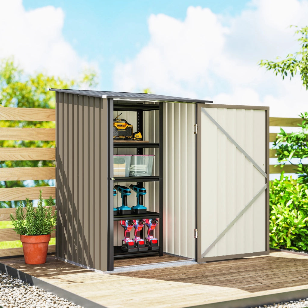 Casetta da Giardino Porta Attrezzi ¨C Xylo ¨C Acciaio Galvanizzato Marrone e Grigio 100x104x160cm