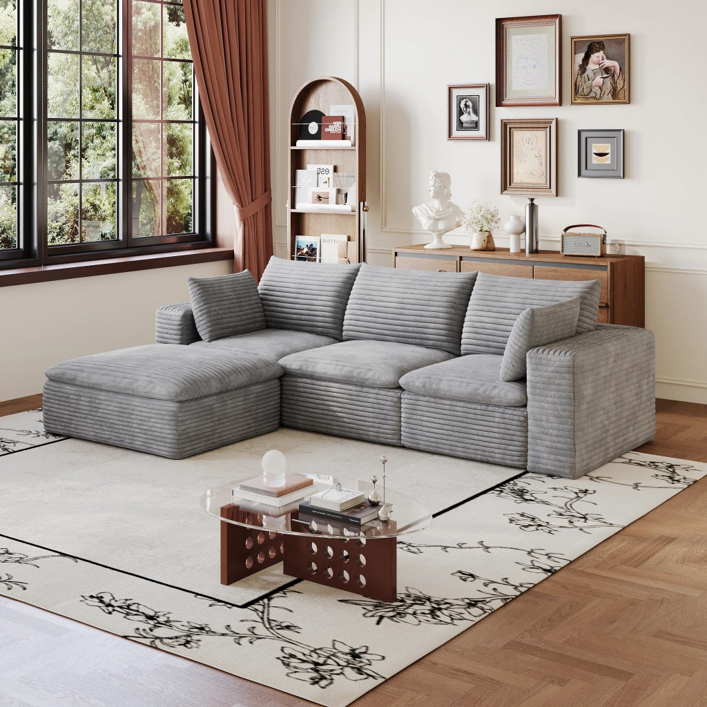 Divano Cloud 260 cm ¨C MINIMAL ¨C Velluto a Coste Grigio Scuro, Imbottito, Senza Montaggio