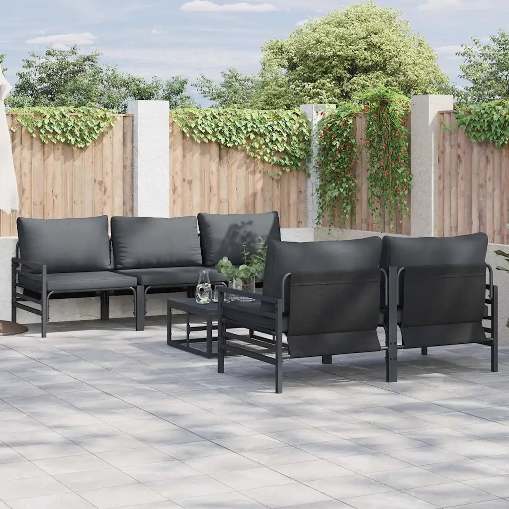 Set Divano da Giardino con cuscino 6 pcs Nero Acciaio 3378955