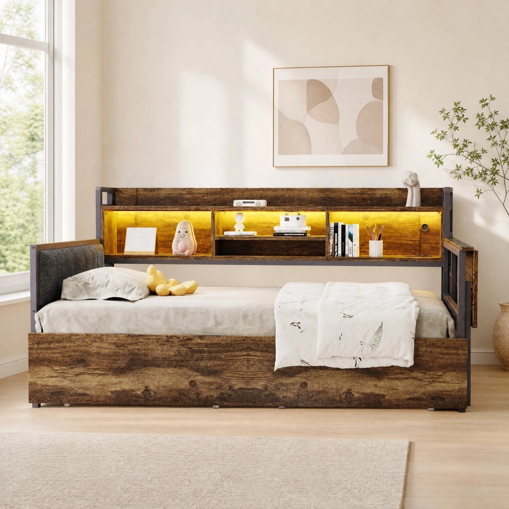 Letto singolo multifunzione 90x200 cm con LED e scrivania