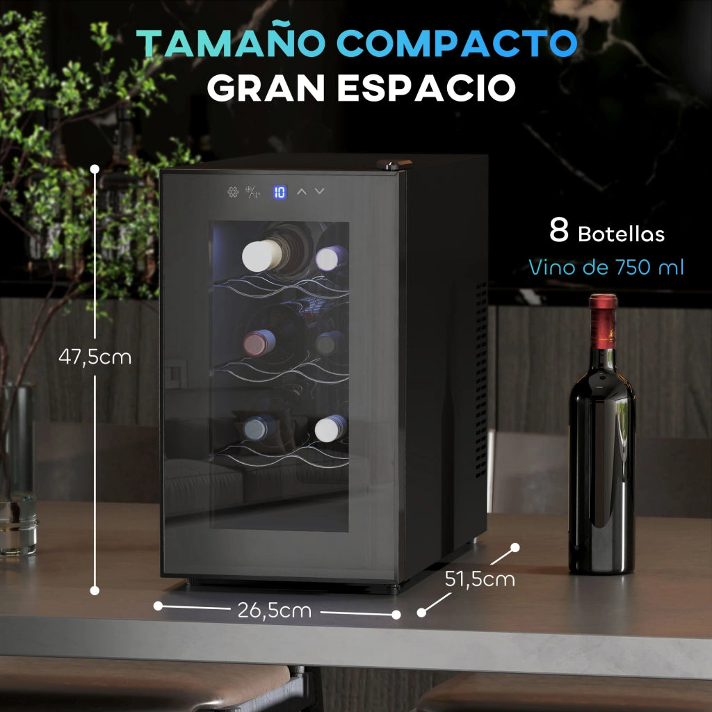 Cantinetta Vino 8 Bottiglie ¨C Xylo ¨C Refrigerazione Termoelettrica Doppia Zona 8-18¡æ Porta Vetro Nero