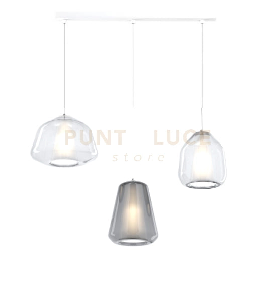 SOSPENSIONE BIANCO 3 LUCI RETTANGOLARE VETRI ALPHA TR + BETA TR + GAMMA FU 1176BI-S3 R ABG-TF