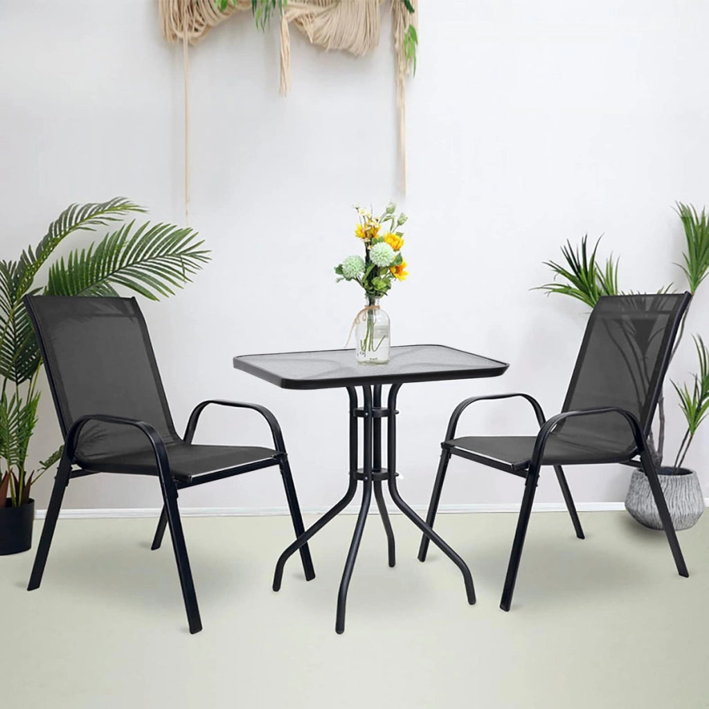 Set Bistro Island con Tavolo Quadrato e 2 Sedie Sofia in Metallo e Textilene