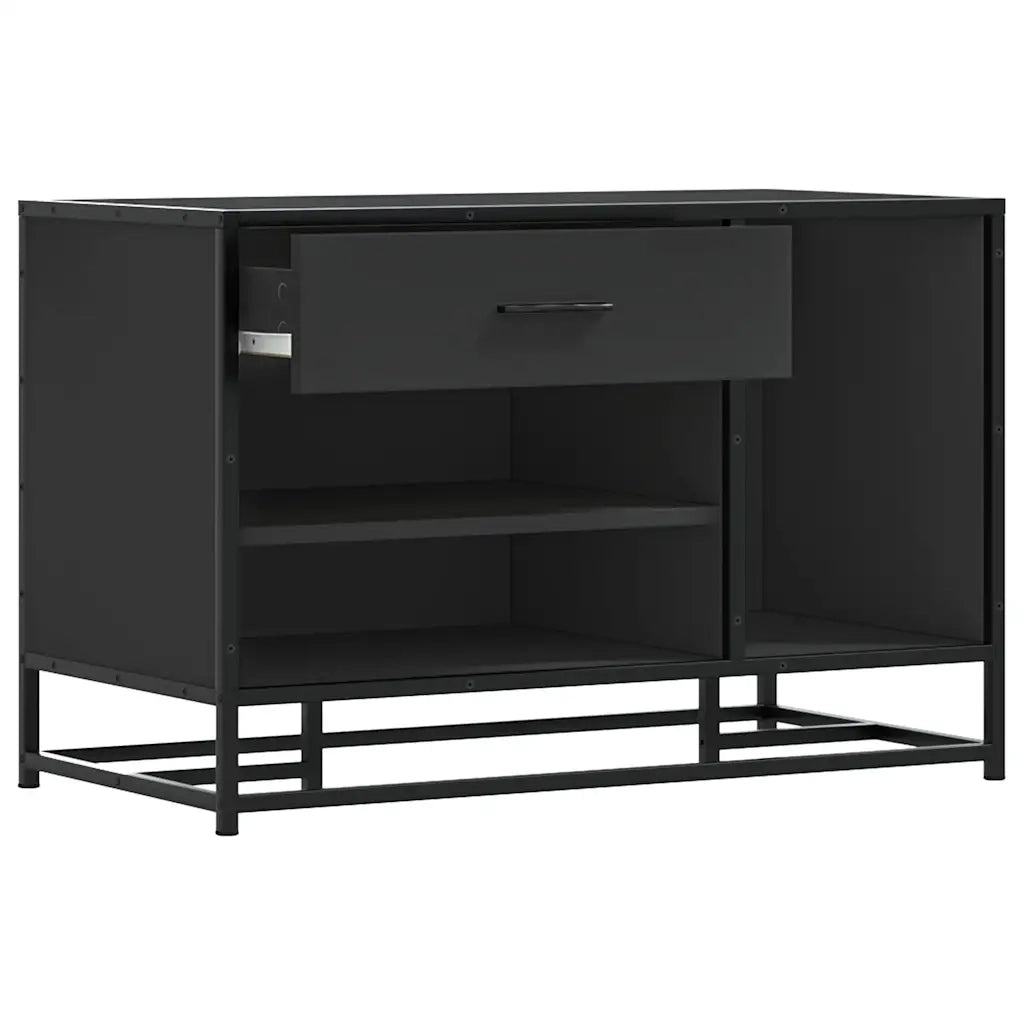 Panca Portaoggetti Nera 80x40x53,5 cm Multistrato e Metallo