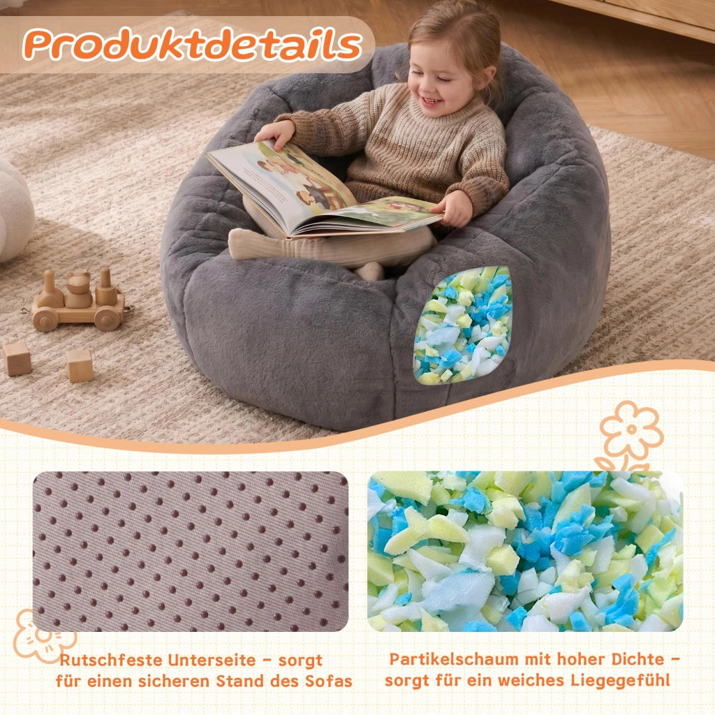 Pouf in peluche con forma ergonomica e facile manutenzione per bambini per gioco lettura e relax in poliestere grigio