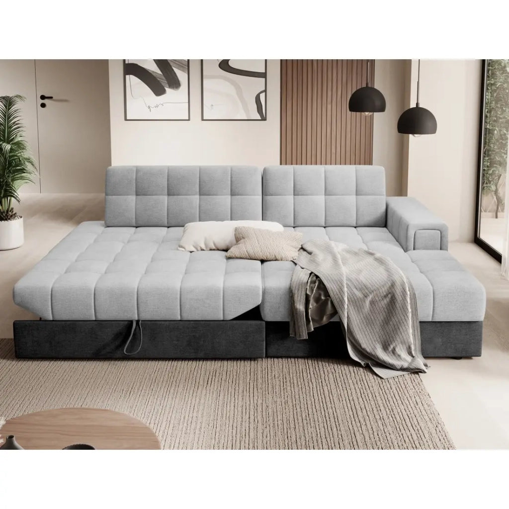 Divano angolare convertibile CUBITO grigio e nero 240 cm con contenitore e letto