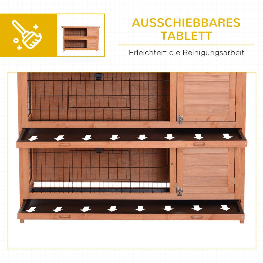 Gabbia per conigli 2 piani in legno con vassoio e tetto ¨C zephmum ¨C 136.4x50x93 cm arancione