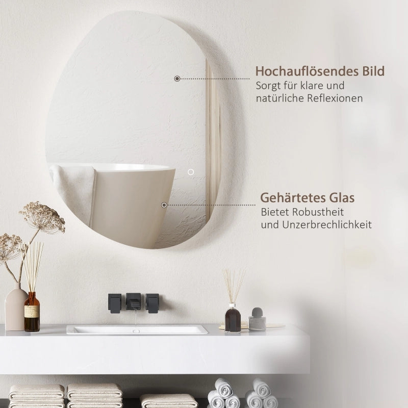SPECCHIO Asimmetrico 70 x 50 cm Argento con LED e funzione anti-appannamento