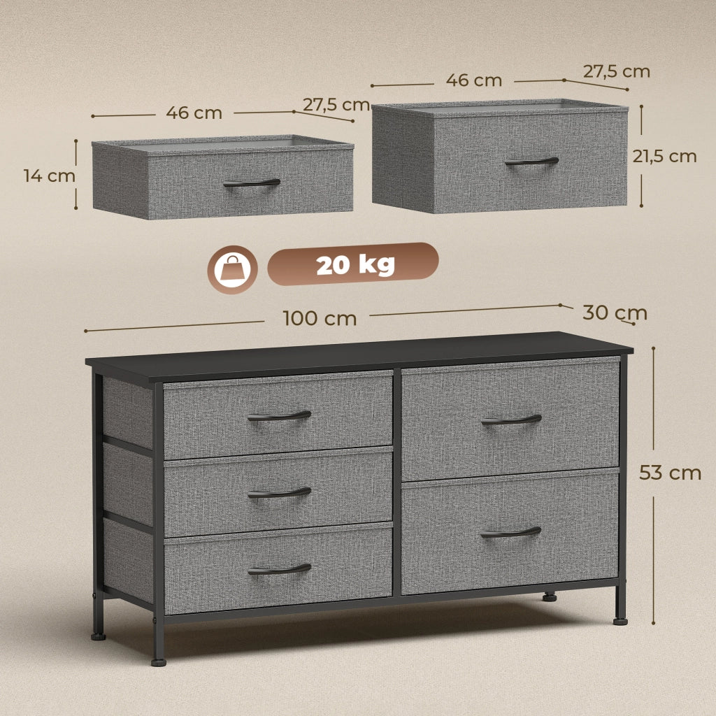 Cassettiera 5 Cassetti Tessuto Grigio Nero ¨C Zephmum ¨C Acciaio 60x40x138