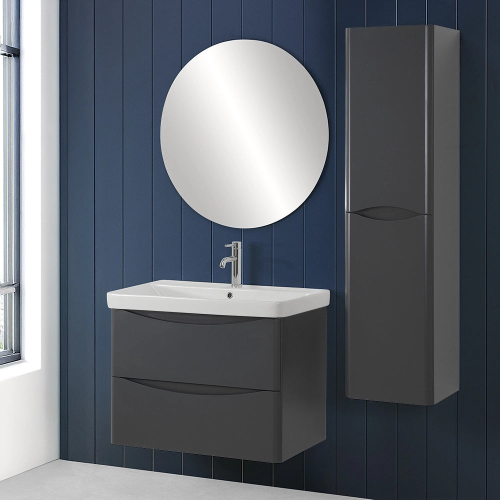 Mobile bagno sospeso 80 cm antracite con specchio tondo a filo Zen