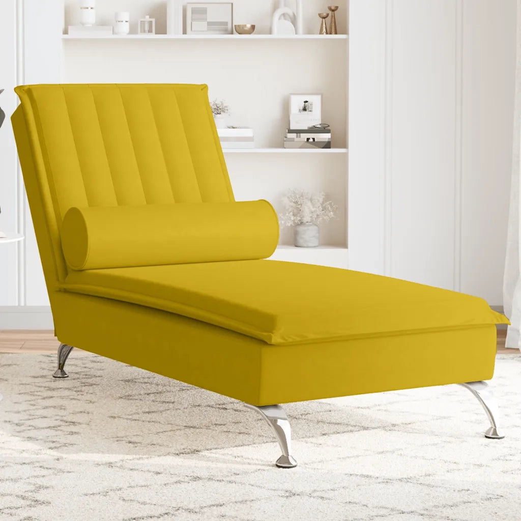 Chaise Longue Massaggi con Cuscino a Rullo Giallo in Velluto