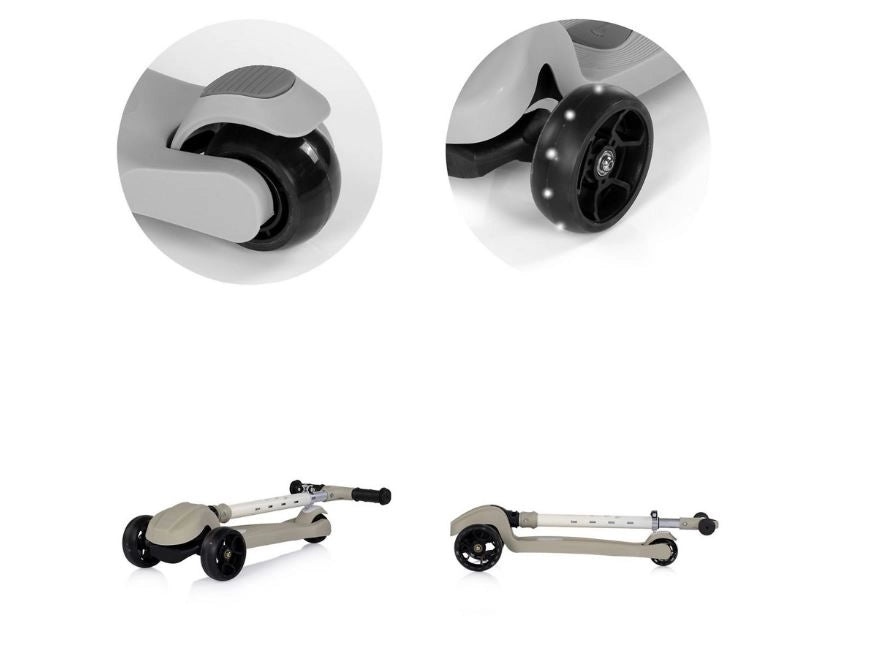Monopattino per Bambini 3 anni Grigio Modello Luxury fino a 50kg Scooter con ruote LED Pedana antiscivolo Freno incluso