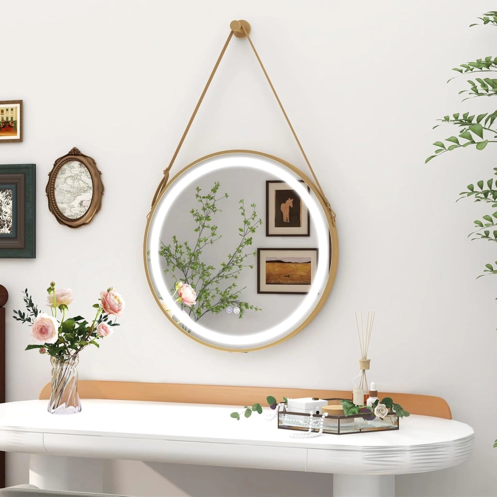 Specchio da Parete 60 x 60cm, Specchio da Bagno Rotondo Moderno con Interruttore Touch, Funzione Antiappannamento, Luce Led Regolabile e Gancio per Soggirno Camera da Letto e Ingresso, IP44