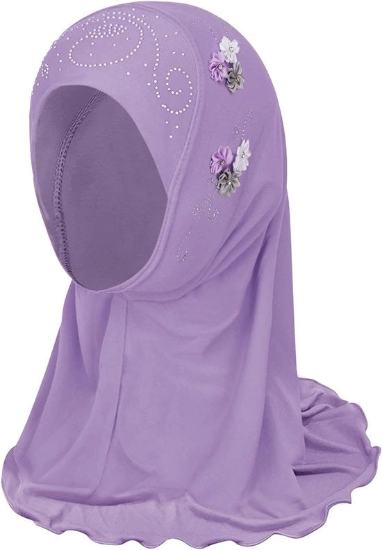 Capote per bambine con fiori - Scialle estivo per bambine - Hijab moda per bambina piccola - Lila - Velatura per il viso
