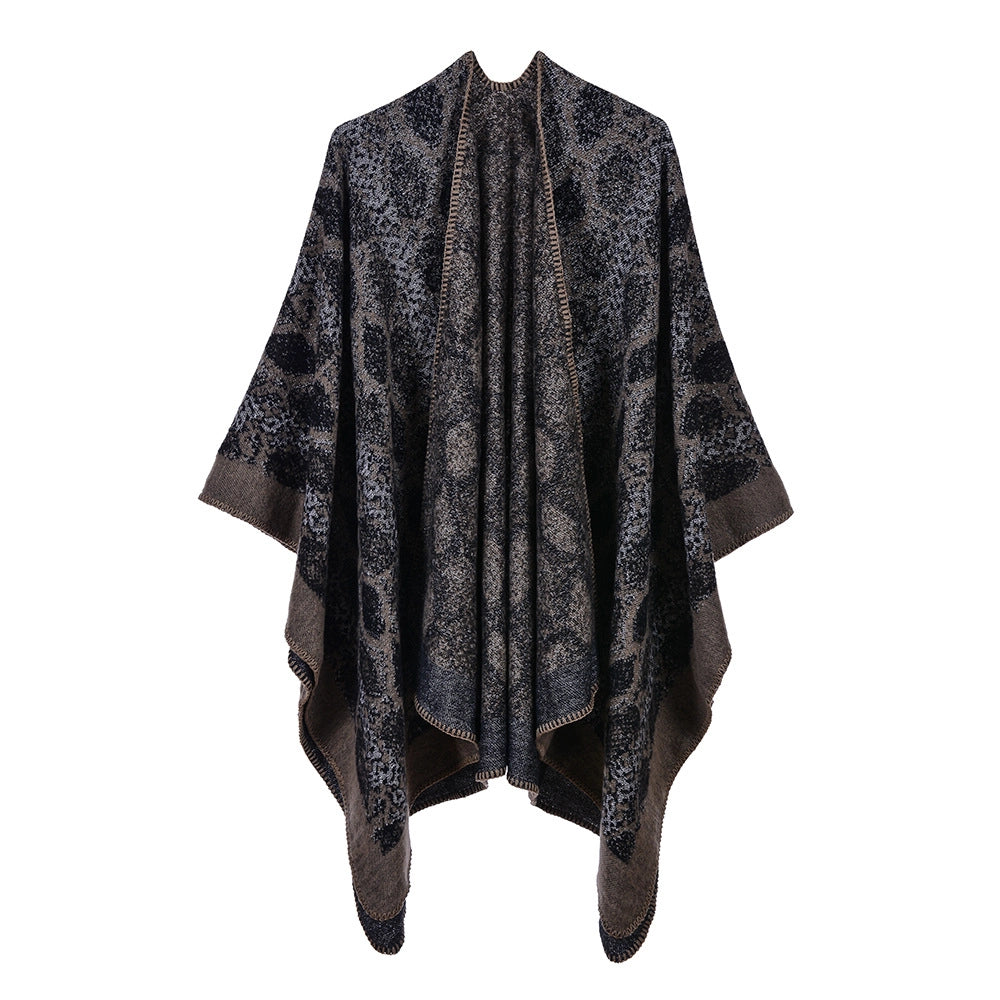 Sciarpa/stola da donna autunno/inverno, versatile, due in uno: calda mantella in cashmere double-face per viaggi e campeggio.