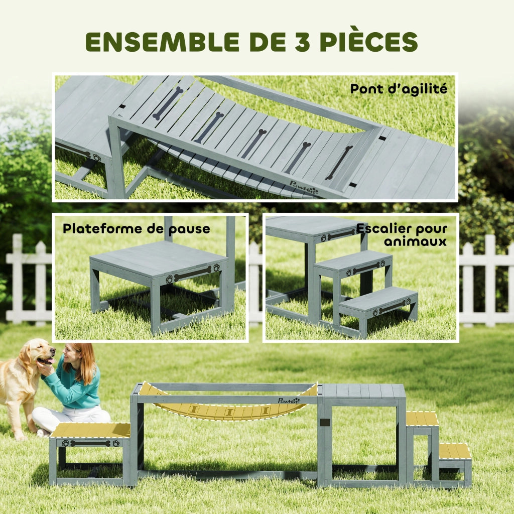 Kit Agilit¨¤ per Cani 3 Pezzi ¨C zephmum ¨C Legno Massello Grigio