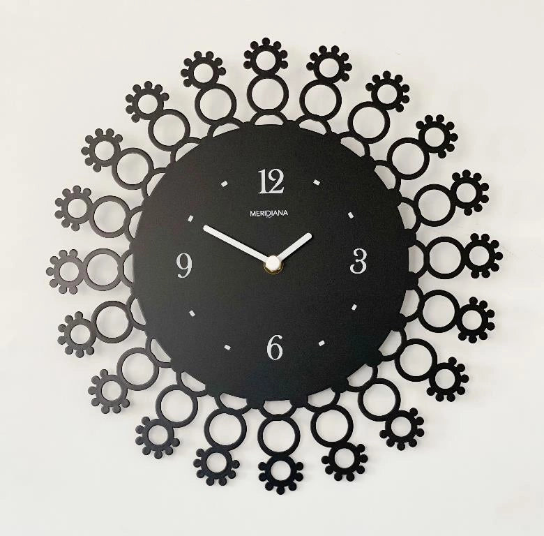 Orologio da Parete in Metallo Decoro Fiorellini Nero 32 cm