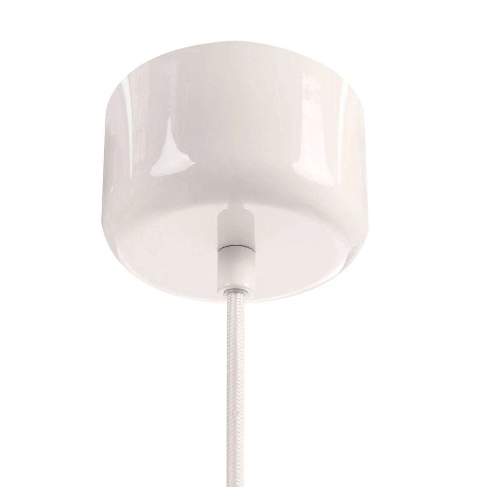 Lampada a sospensione in metallo con paralume a tamburo in tessuto stile bianco e beige Stile moderno di metà secolo
