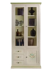 Vetrina 3 ante 3 cassetti in legno shabby avorio anticato decorato 90x41x186 - Mobili 2G