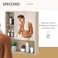 kleankin Armadietto Bagno a Specchio con Ripiani Regolabile, Specchio Bagno Contenitore con Porta Salvaspazio, Montaggio a Parete, 60x15x76 cm, Rovere