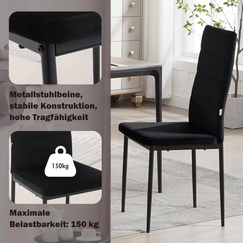 Sedie Sala da Pranzo Set di 4, Sedie da Cucina, Sedia da Pranzo con Schienale Alto, Senza Braccioli, per Soggiorno, Sala Reception, Sedie in Velluto con Gambe in Metallo, Nero, EZS47sz-4