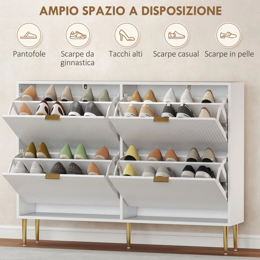Scarpiera Slim Salvaspazio ¨C Xylo ¨C 4 Cassetti Ribalta, 20 Paia, Bianco, 105x24x91.5 cm