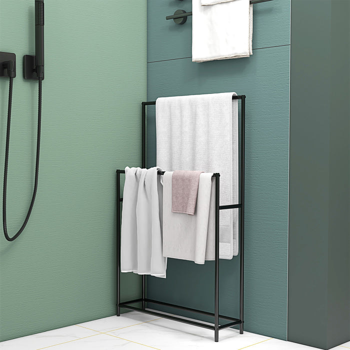 Portasciugamani da Terra a 2 Bracci Autoportante 66x20x110 cm in Metallo Nero