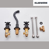 JULIAN | Rubinetto da bagno vintage a 3 fori a parete nero opaco | in acciaio inossidabile retrò da cucina | Antico miscelatore a parete a 2 maniglie