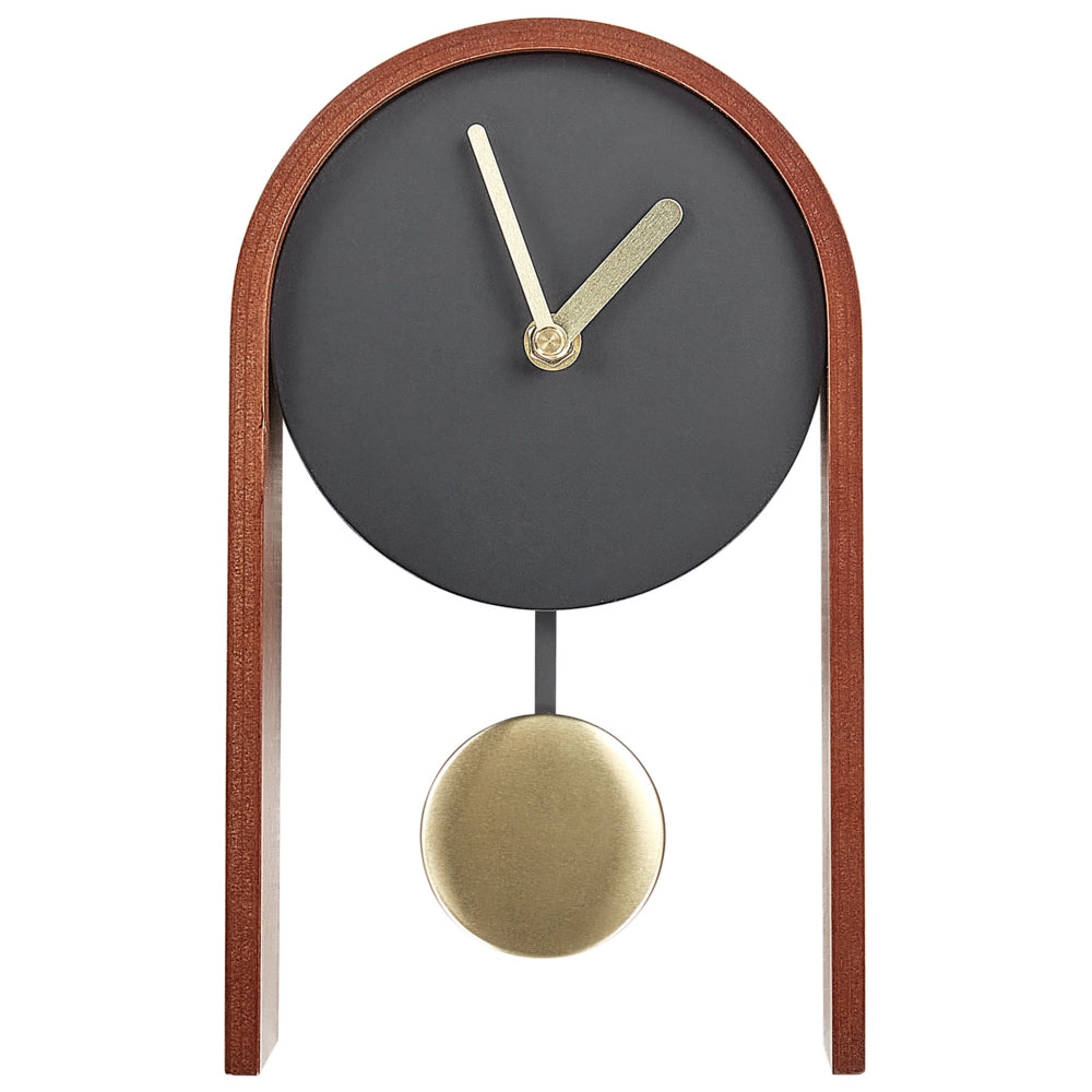 Orologio da tavolo Decorazione in MDF nero e legno scuro con pendolo decorativo senza numerazione