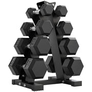 Set 8 Pesi Manubri con Supporto Coppie da 2-5-8-10 Kg in Ghisa Rivestita in Gomma Nero