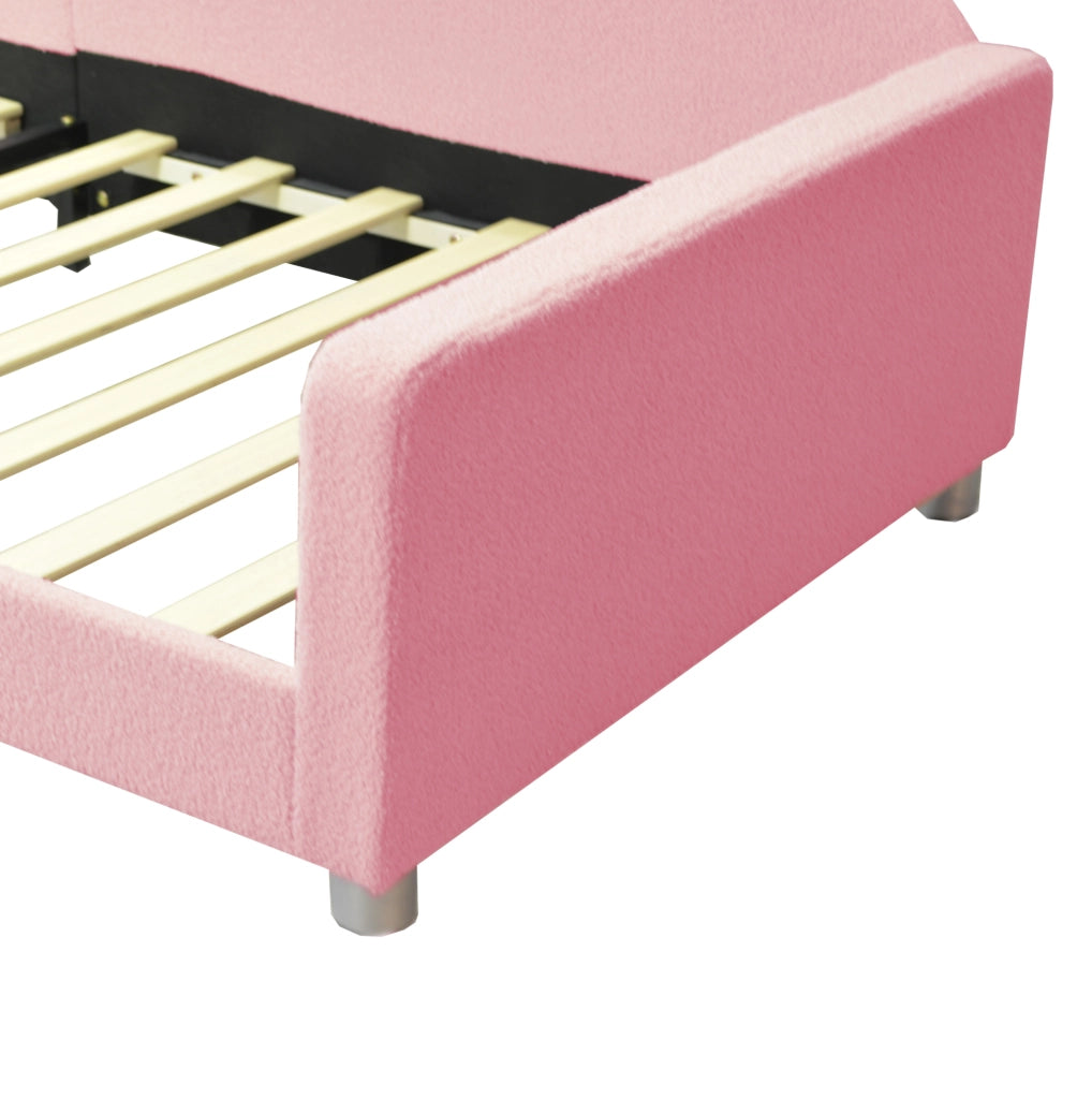 Letto imbottito multifunzionale con struttura a doghe, rosa