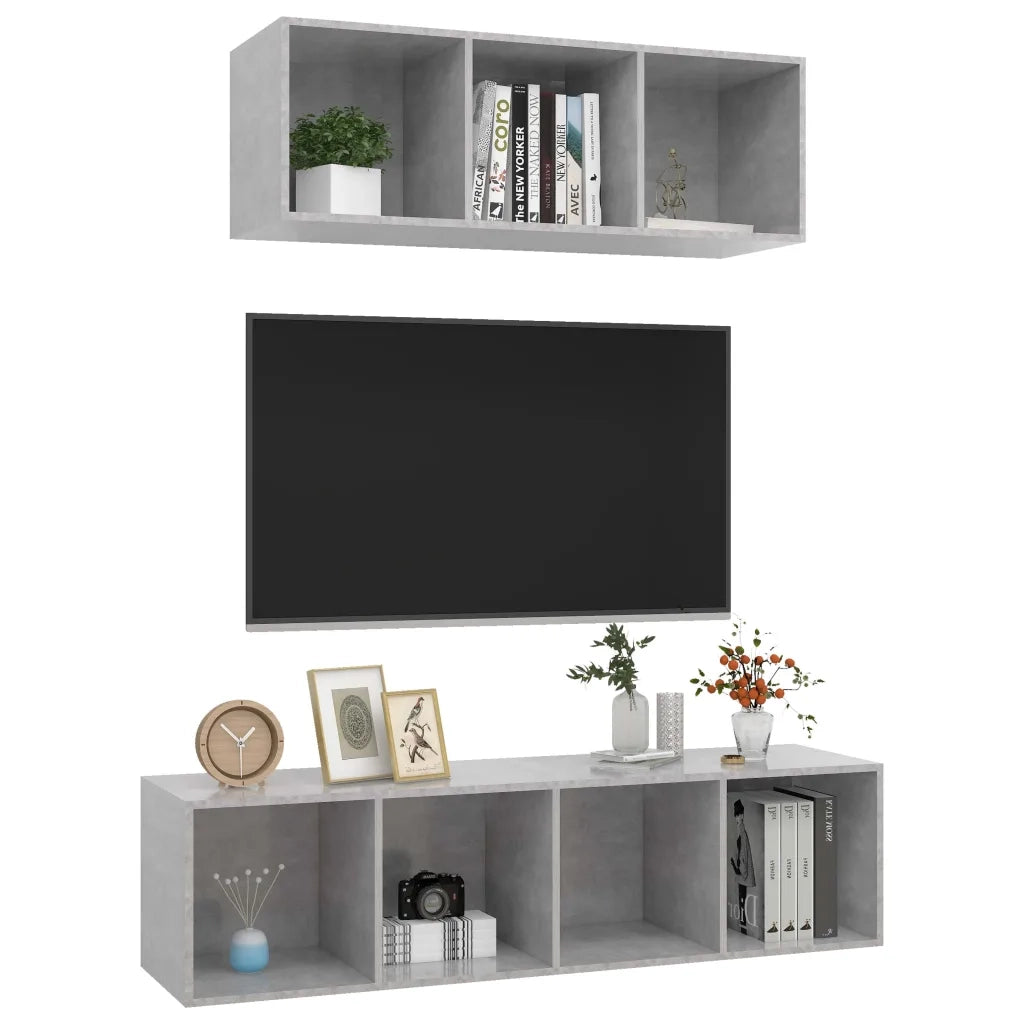 Set Porta TV 2 pz Grigio Calcestruzzo in Truciolato 3079794