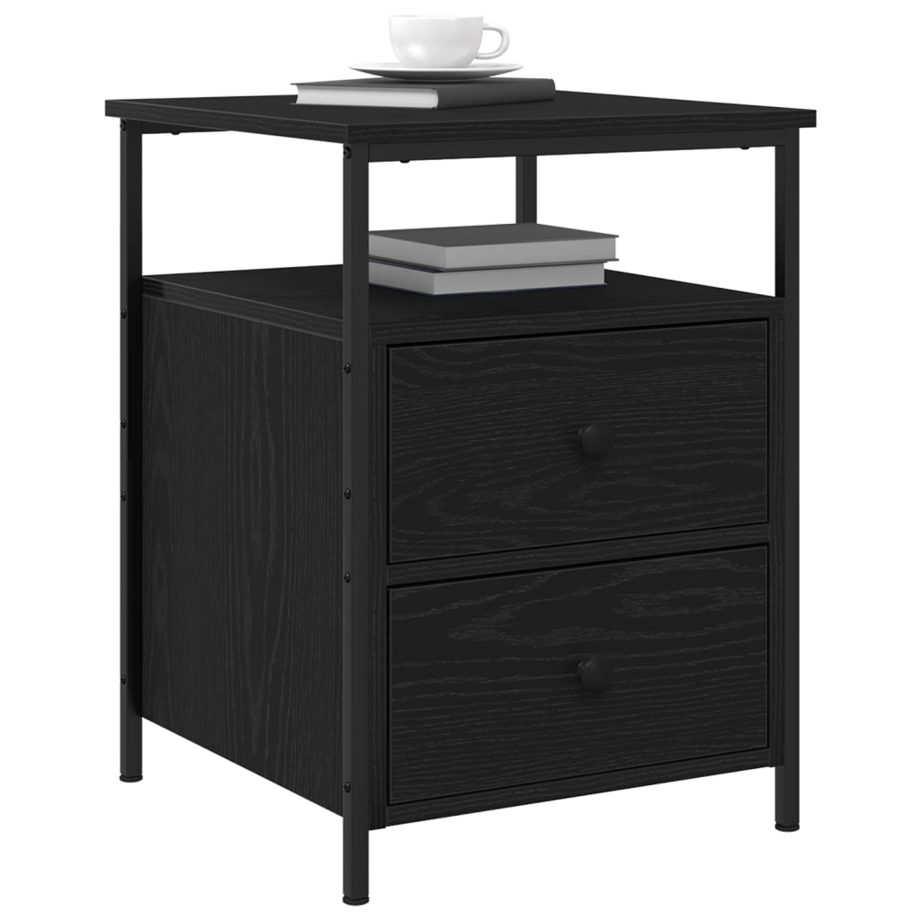 Comodino Nero Rovere 44x45x60 cm Legno Ingenerizzato e Acciaio