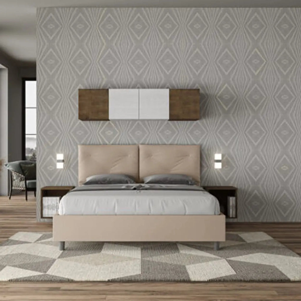 Letto matrimoniale con rete imbottito 160x210 similpelle tortora Appia
