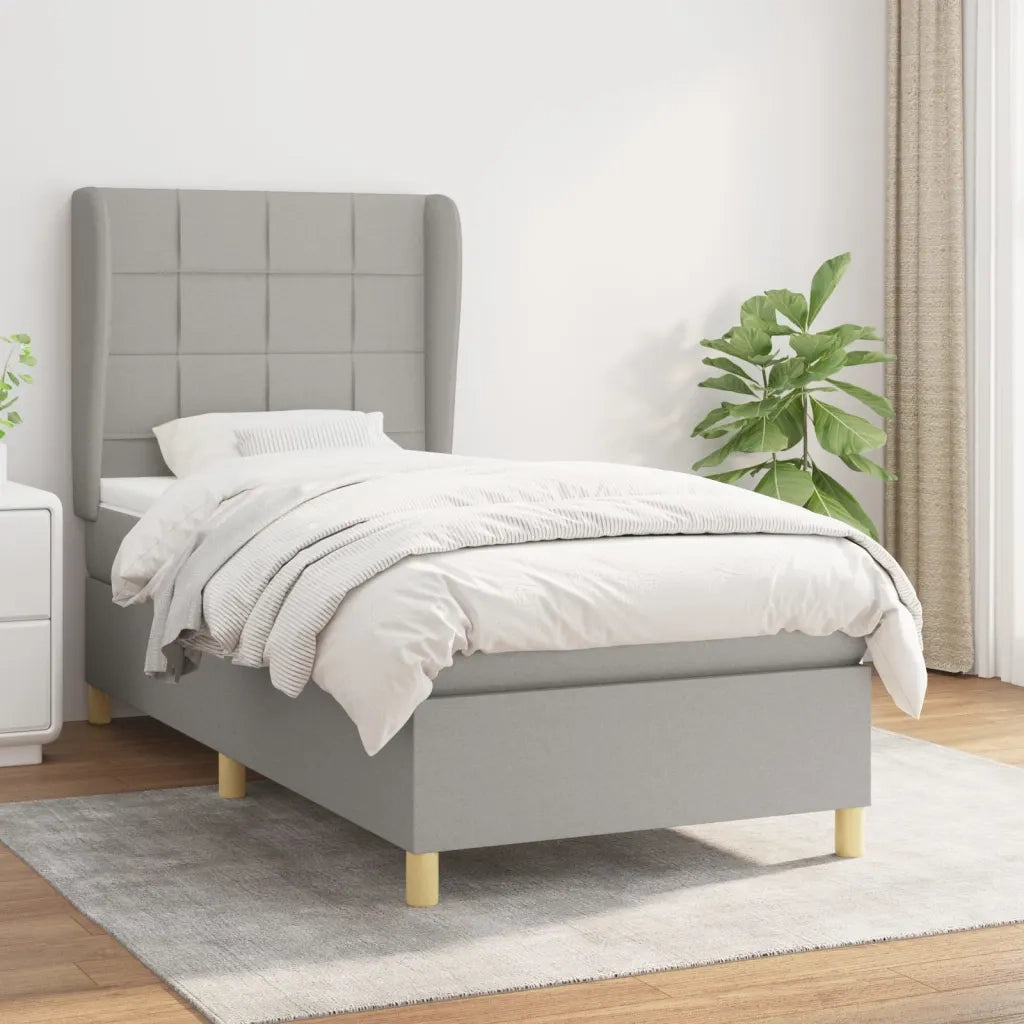 Letto singolo | Letto per adulti | Giroletto a Molle con Materasso Grigio Chiaro 80x200 cm Tessuto