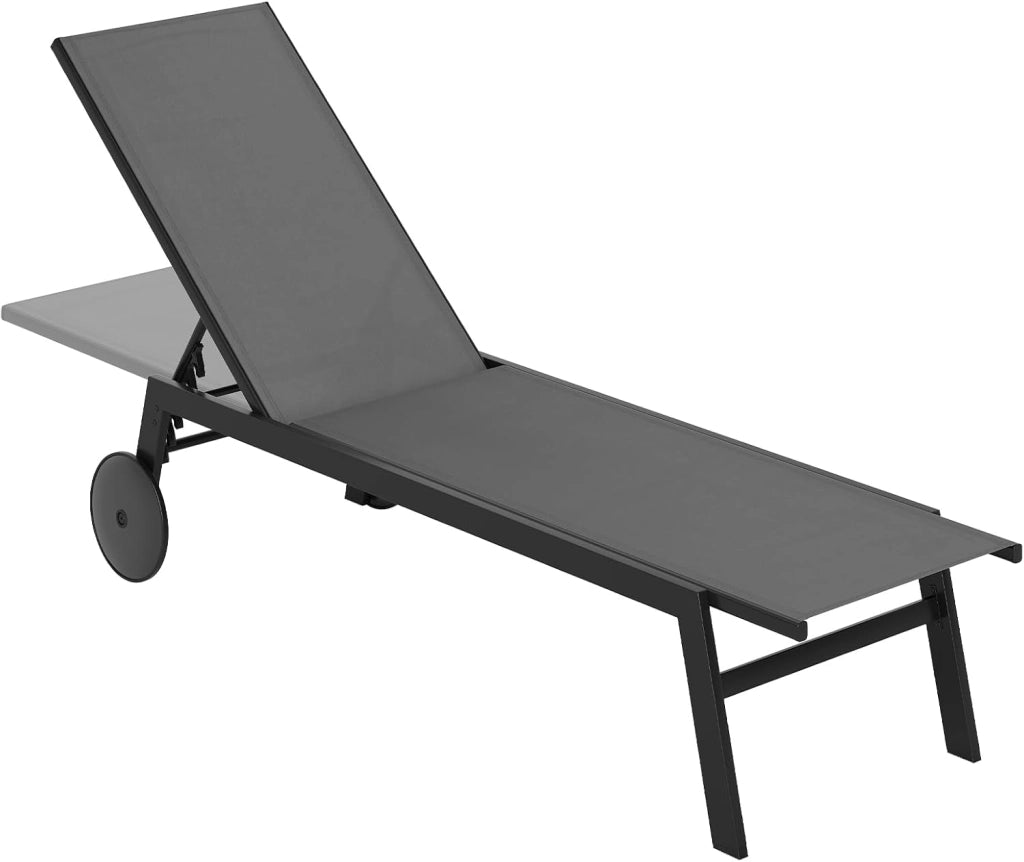 Set di 1/2 Sedie a Sdraio da Giardino con Ruote, Lettino Prendisole Reclinabile con Schienale Regolabile in 6 Posizioni, Lettino da Spiaggia in Tessuto e Metallo, Carico 150 kg (1, Caffè)