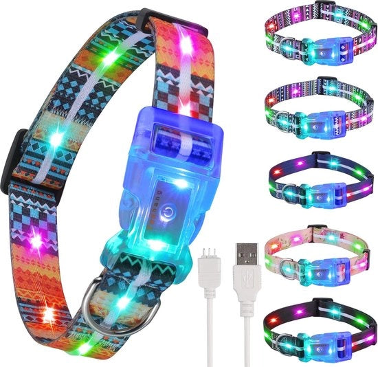 Collare per cane LED regolabile - Ricaricabile e impermeabile con luce lampeggiante per cani di taglia media e grande