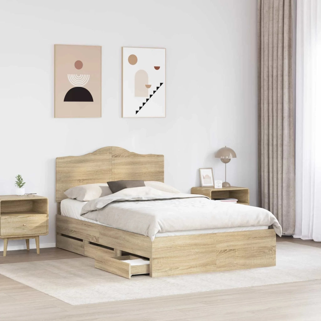 Letto matrimoniale | Letto per adulti | Struttura del letto con cassetto Rovere Sonoma 120 x 190 cm