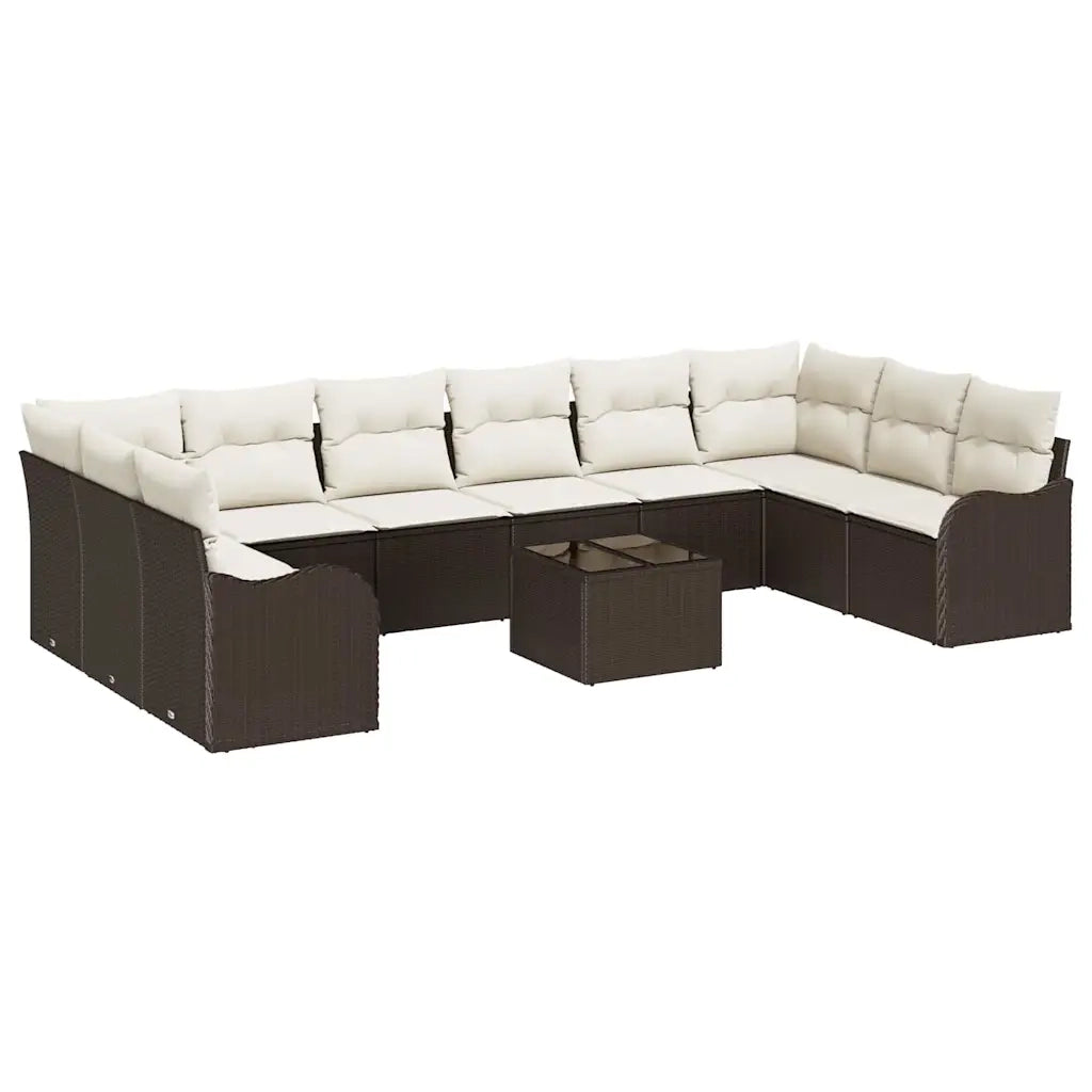 Set Divano da Giardino 11 pcs Marrone e bianco polyrattan 3354557
