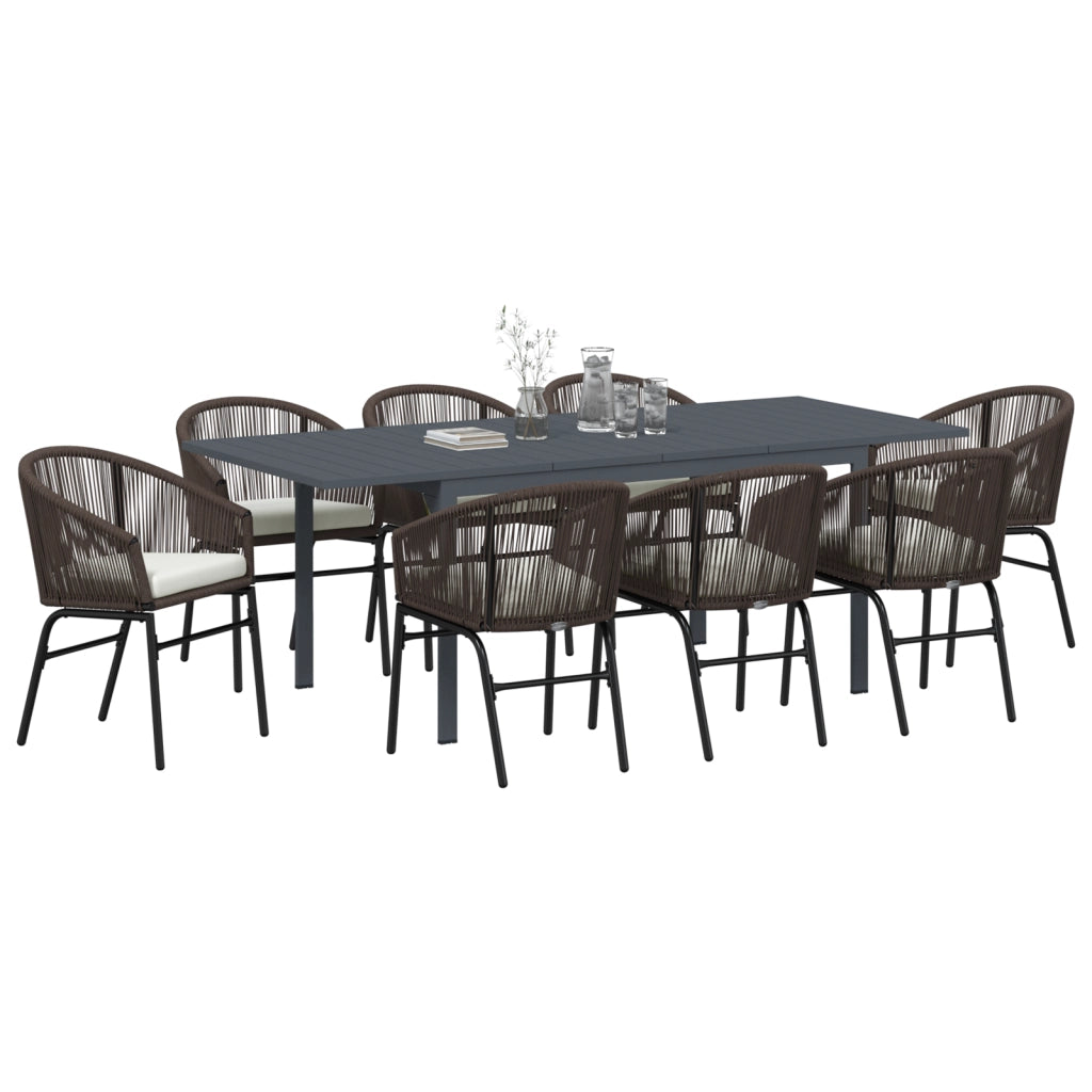 Set pranzo giardino  da 10 pezzi con cuscini Marrone Polyrattan