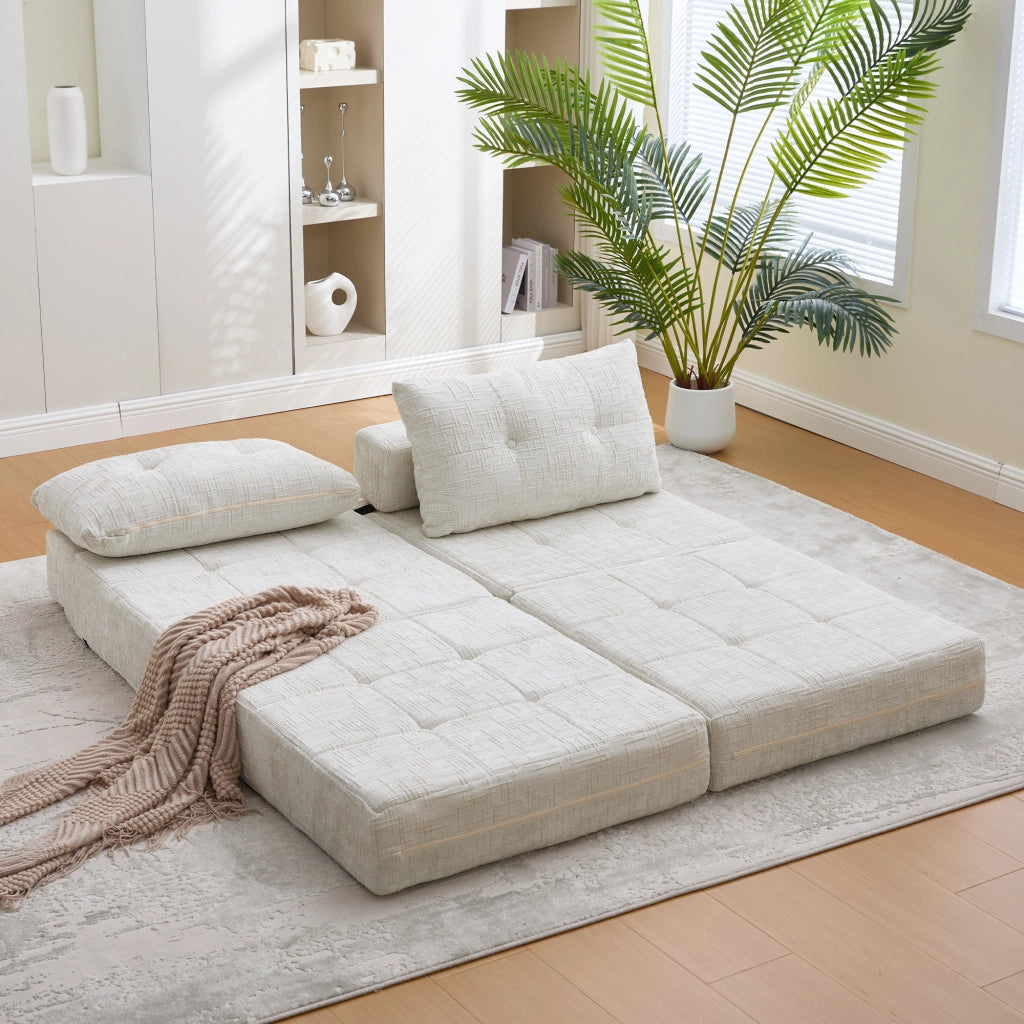 DIVANO LETTO Pieghevole 79x180x18 cm Chenille Beige