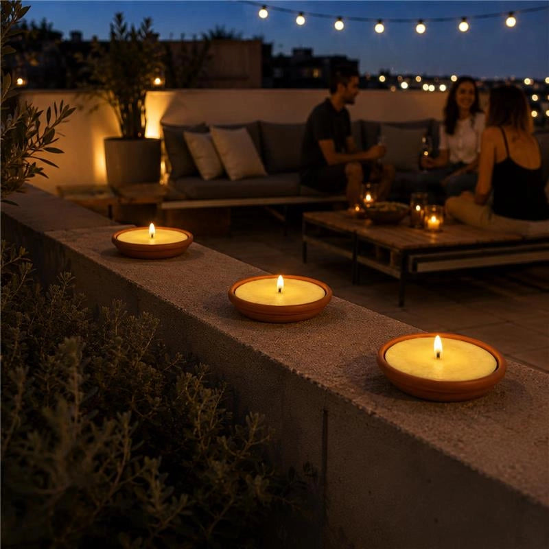 SET 6 CANDELE ALLA CITRONELLA IN CIOTOLA DI TERRACOTTA Ø14 CM – CANDELE DA ESTERNO