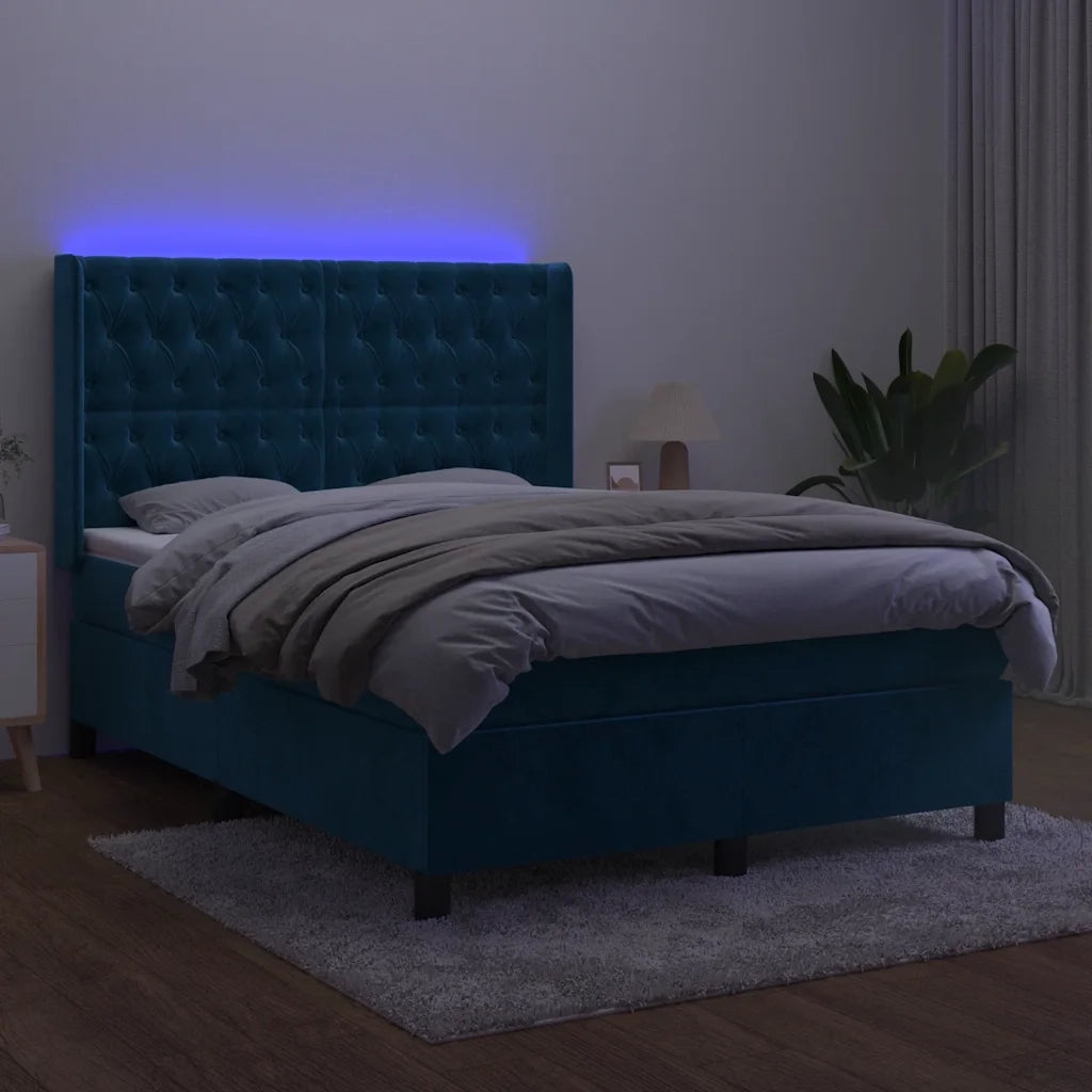 Letto a Molle con Materasso e LED Blu Scuro 140x200 cm 3139749