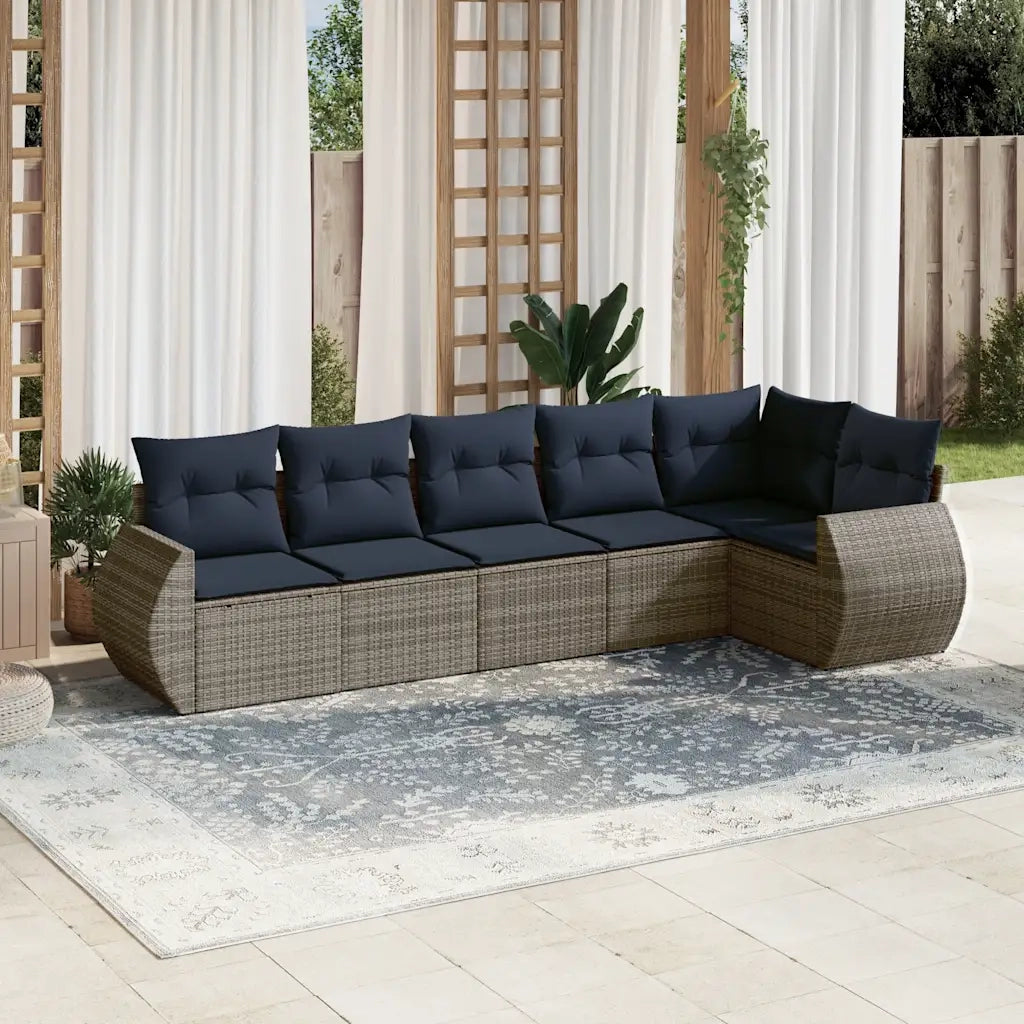 Set Divani da Giardino 6 pz con Cuscini Grigio in Polyrattan 3221390